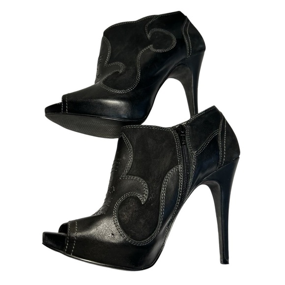 Aldo Western Peep Toe  Leather Suede Spiked Heel Booties Sz 40 - Picture 5 of 12